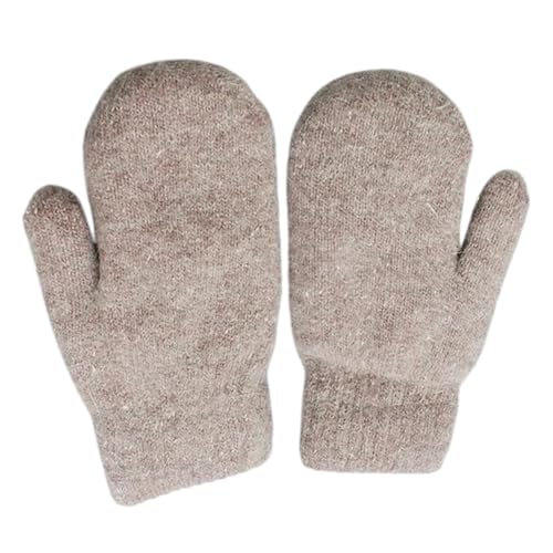 ECYC Women Plush Winter Warm Mittens, Solid Color Full Finger Mittens Elastic Soft Gloves Knitted Mittens for Women