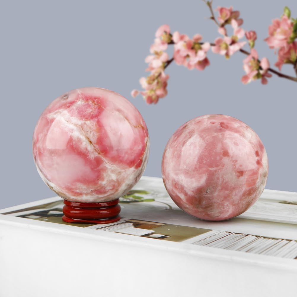 Decoration Stone Crystal Ball with Wood Stand, Opal Crystal Sphere Decor,Versatile Desktop Crystal Ball Ornament for Stylish Home Display,50~60mm