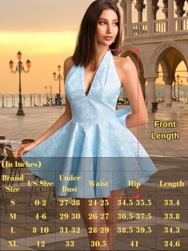 Image of ShawGobow Jacquard Corset Dress,Deep V Halter Mini Dresses with Bow Back,Sexy Birthday Outfits Women Homecoming Prom Formal