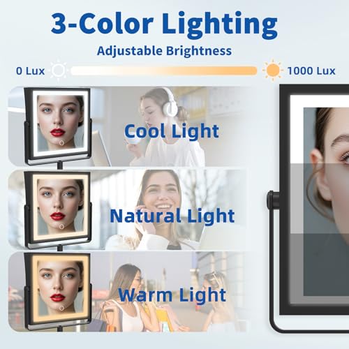Ruacq Rechargeable Wall Mounted Makeup Mirror with Lights, Double Sided 1X/10X Magnifying Vanity Mirror with 3 Color Lighting, Touch Screen Dimmable, 360° Rotation Extension Foldable Arm(Matte Black) - Image 6