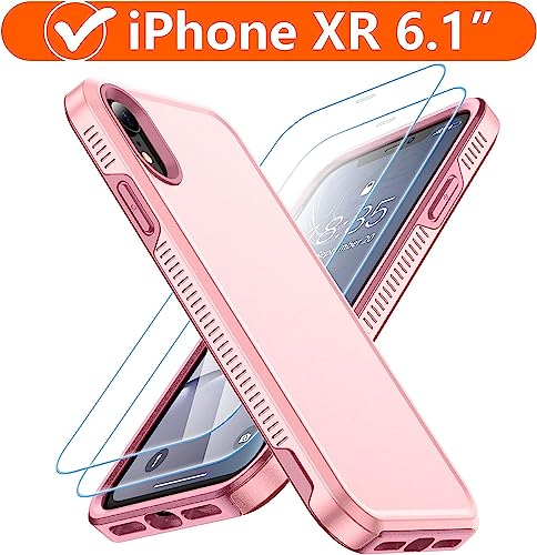 Lanteso For Iphone Xr Case，[12Ft Military Drop Protection] [With 2 Pcs Tempered Glass Screen Protector] [Shockproof] Heavy Duty Protection Phone Case For Iphone Xr 6.1 Inch-Pink #TOP7