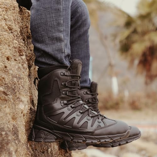 HANDROCK 8" Waterproof Men's Military Tactical Work Boots, Hiking Motorcycle Combat Slip/Oil Resistant Boots with YKK Side Zipper2