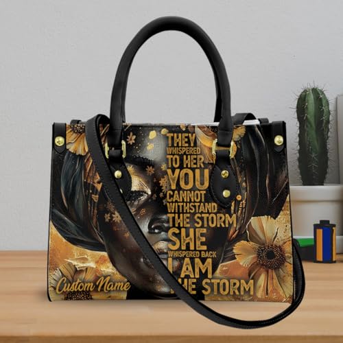 Leather Handbag for Black Women, Custom Name Tote Bag, Mother's Day, Birthday & Christmas Gifts2