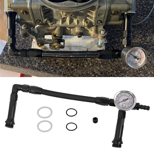 RULLINE AN6 Dual-Feed Double Pump Braided Fuel Line with 0-160 psi Vacuum Pressure Gauge Compatible with Holley 4150 Carburetor