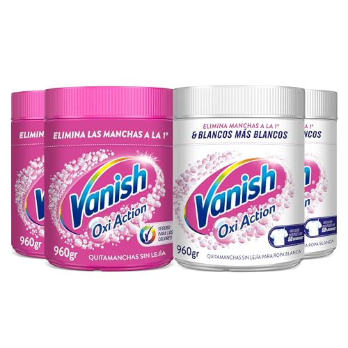 Vanish Oxi Action - Quitamanchas para Ropa Blanca y de Color, en Polvo, Sin Lejía - Pack de 4 x 960 g