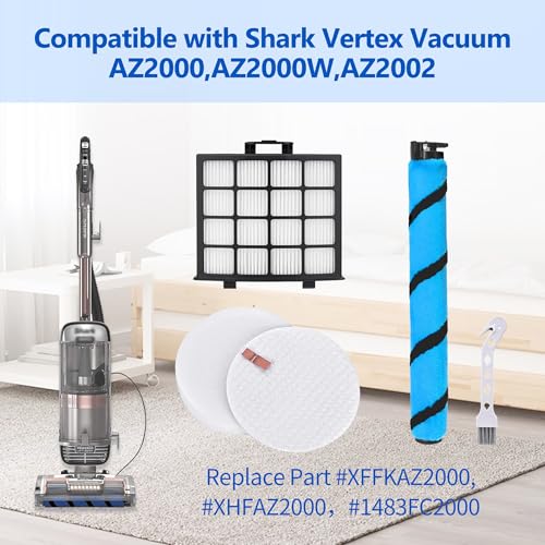 Amyehouse Soft Brushroll Filters Replacement Parts Acessories for Shark Vertex DuoClean PowerFin Upright Vacuum AZ2002 AZ2000 AZ2000W Accessories, Part # 1483FC2000 XHFA 2000 & XFFKAZ2000