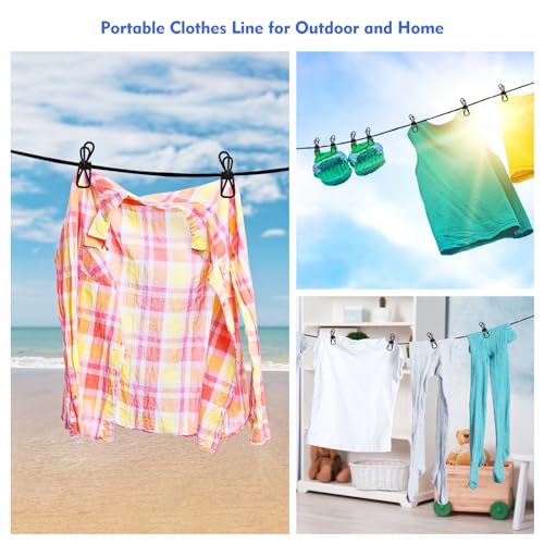 Travel Washing Line with Pegs, 12 Clips Portable Clothes Line Elastic Retractable Portable Clothes Line for Home & Outdoor Travel Camping Accessories - Image 6