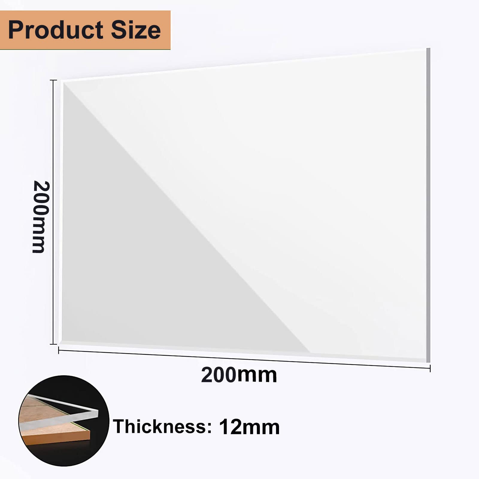 COYOUCO Clear Acrylic Sheets(12mm),Glass Alternatives for DIY Display Projects, Signs, Stands, Picture Frames, Crafts, Paintings,200x200x12mm 1pcs