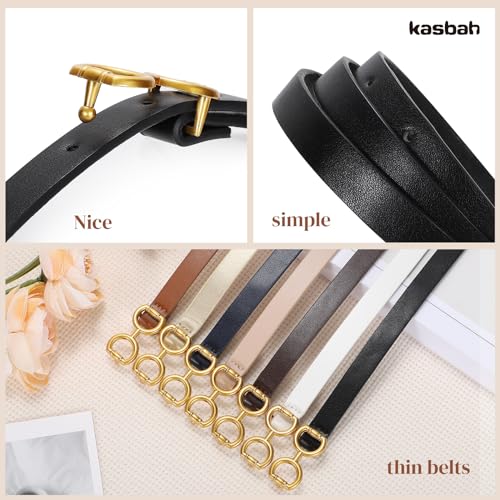 KASBAH 4 Pack Skinny Women Belts for Dresses Jeans Ladies Thin Leather Waist Belt with Gold Buckle 0.47" Width3