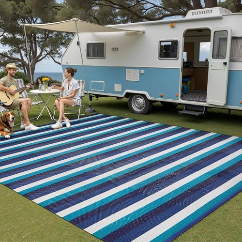 Outdoor Plastic Straw Rug Black/Beige Large Outside Waterproof Outdoor Patio 8x10 Carpet Geometric Reversible Mat Modern for Camping RV Porch Deck Balcony Beach 8' x 10' (Rectangular) Geo |