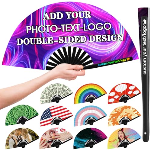 Nevaou Personalized Decorative Folding Fans Custom Handheld Fans Folding Picture Photo Hand Fans Wedding Party Props Decoration Dancing Cosplay 1PC