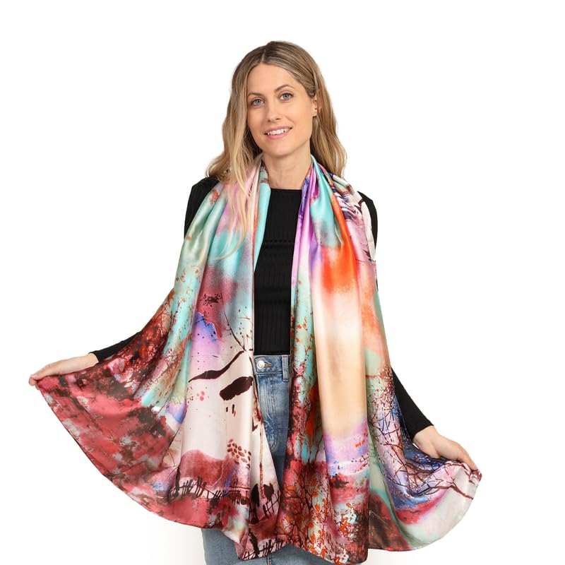 Image of Trillion London Spring Collection | Designer Silk Scarf For Women UK | Lightweight Neck Scarves | Shawl Wraps | Suitable for Daily Life | Smooth & Soft Finish | Gift for Women | Size-180cm x 90cm