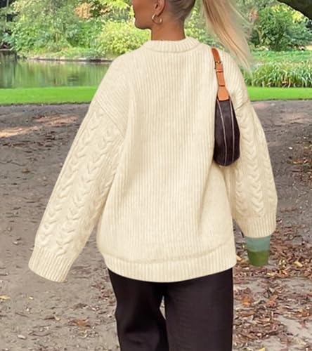 Okiwam Women's Oversized Sweaters Crewneck Cable Knit Pullover Casual Loose Fall Outfits Fashion Clothes 20253