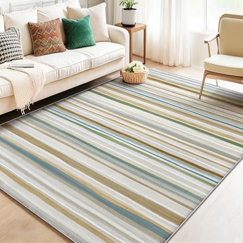 Alfombra Lavable de 140 x 200 cm Rayas Verticales Minimalistas Alfombra con Respaldo Antideslizante, Adecuada para Sala de Estar, Duradera, cómoda, Resistente a Las Manchas Azul Morado