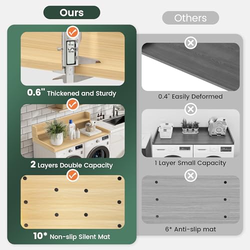 KUPABABI Washer Dryer Countertop with 2-Tier Shelf, 3" H Raised Edge Laundry Topper for Washer and Dryer, 54" W x 27.5" D Laundry Room Countertop Organization Storage with Non-Slip Pad (Oak) by KUPABABI - Image 5
