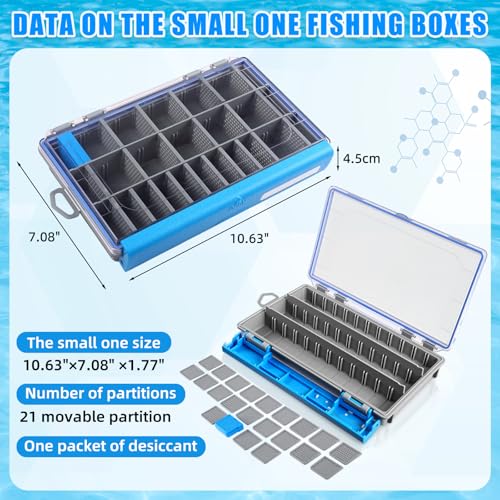 Junkin 6 Pack Cajas de Pesca 3600 Resistentes al Agua, Organizadores Azules con Divisores Removibles, Caja Estanca para Señuelos para Mochilas de Pesca y Equipos de Kayak miniatura 2