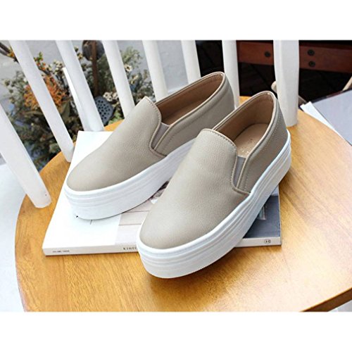 EpicStep Women's Casual Simple Slip-On Mid Heels Thick Soles Platform Shoes Low Fashion Sneakers (5.5, Beige)4