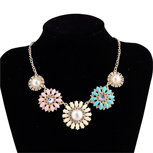 TRURENDI New Daisy Floral Flower Bib Statement Chain Necklace(Colorful Two)