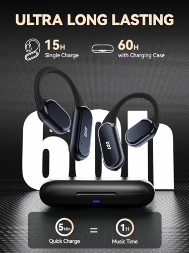 Ture Wireless Bone Conduction Earphones, OWS Open Ear Headphones with Earhooks, Bluetooth 5.3, Up to 60H Playtime with Case, IP68, AAC/SBC, for Cycling Yoga Workouts - Image 6