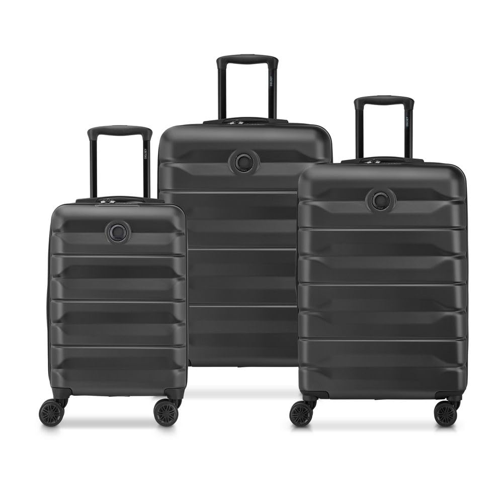 DELSEY Paris Air Armour Reisekoffer, Hartschale, ausziehbar, Schwarz , 3er-Set (55 x 35 x 20 cm), Klassisch