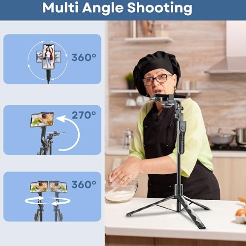 Image of Cason Long 69 Inch Selfie Stick for iPhone & Mobile, Portable Tripod with Bluetooth Remote- Selfie Stand for 2 Mobile Phones (Horizontal,Vertical) & Camera(Black)