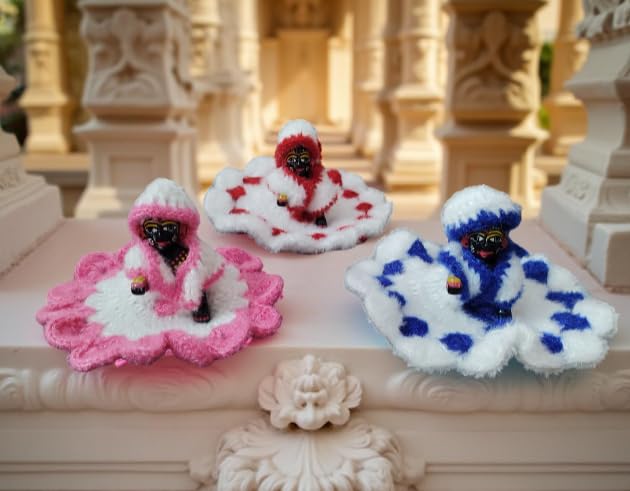 A&S VENTURES Laddu Gopal Woolen Dress with Cap Set of 3, Size 2–3 | Handmade Fancy Wool Winter Poshak | Soft & Warm Bal Gopal Dress | Designer Krishna Ji Winter Wear