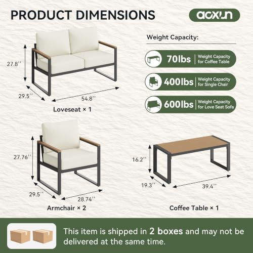 Image of Aoxun 4 Piece Metal Patio Furniture Set with Coffee Table Cream