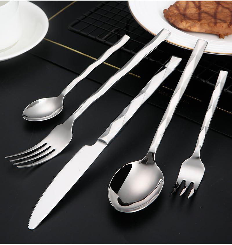 Ménagère en Acier Inoxydable, Couverts en argenterie, Couverts en Acier Inoxydable, Couteau, Fourchette, cuillère, Couteau à Steak, cuillère à Dessert (doré, 50 pièces pour 10)