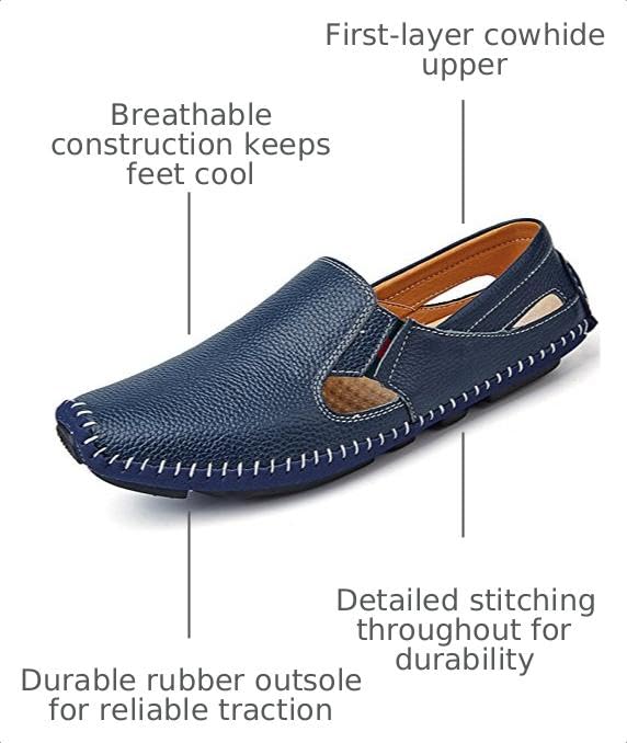 Image of Men's Driving Shoes Leather Slipper Casual Slip on Loafers | Top Grain Leather Upper, Moccasin Toe, Slip-on, Traction Rubber Outsole, Mens Dress Shoes, Mens Casual Loafers