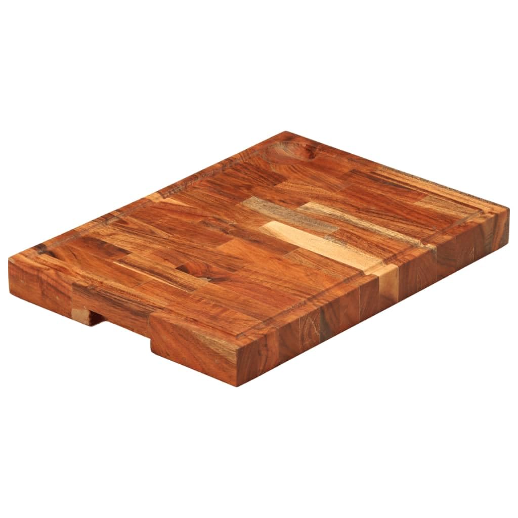 Tabla de cortar de madera maciza de acacia, tabla de cocina con ranura para jugo, tabla de servir queso y entrantes, 42 x 30 x 4 cm