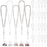 INTERWARM 40 x Halskette Mit Rosenkranzperlen Aus Holz. Perlenrosenkranz Halskette Mit Holzkreuzperlen Und 40 Organzabeutel Für Kommunion Taufe Kirche Geschenk Zur Brautparty Männer Und Frauen