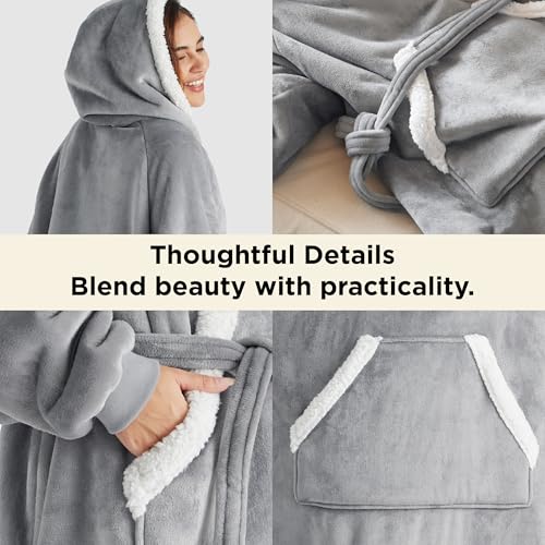 Bedsure Sherpa Wearable Blanket Hoodie – Adult Oversized, Grey — view 5