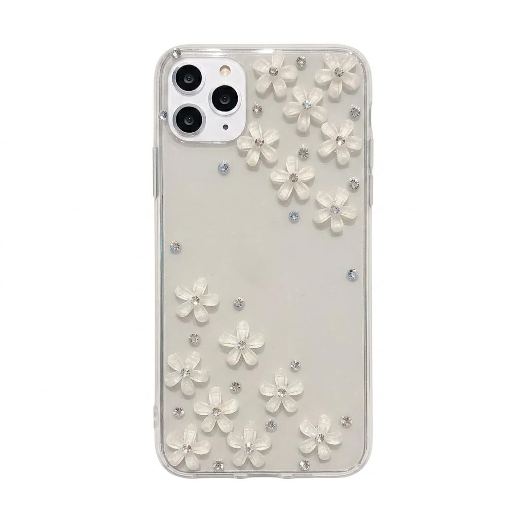 Amazon.co.jp: 対応 iPhone15ケース 白 桜 花柄 ラインストーン