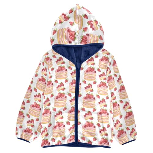 Strawberry Cake Boys Fleece Coat,Children's Zip-Up Hoodie Jacket,Baby Warm Fashion Outerwear 3-10T,A113355