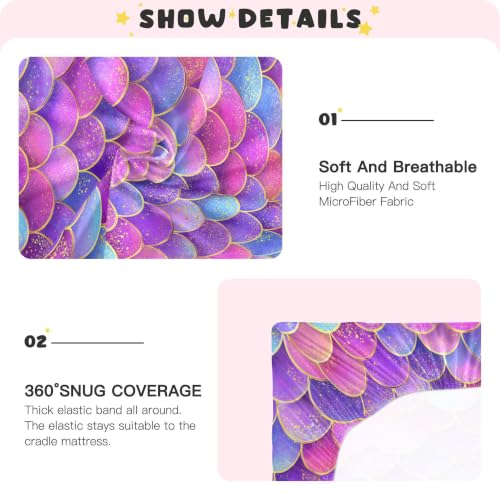 Image of Magical Galaxy Mermaid Scale Crib Sheets Soft Breathable Fitted Baby Crib Sheets Mattress Cover for Girls Boys, 52 inch x 28 inch x 9 inch