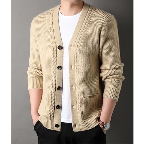 Mens Wool Blend Knitted Cardigan Line Type Textured Sweaters V-Neck Long Sleeve Topcoat with Pockets2