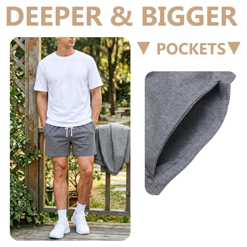 Jeixopu Mens Cotton Shorts 5 Inch Sweat Gym Workout Athletic Fitness Shorts for Men with Pockets (Drak Gray-XL) - image 5