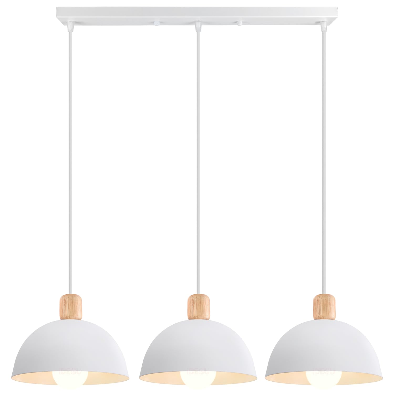 iDEGU 3 lampy wiszące nowoczesne 20 cm żyrandol wiszący styl retro półokrąg lampa sufitowa drewniany metalowy klosz E27 oświetlenie sufitowe do salonu, jadalni, kuchni (bar, biały)