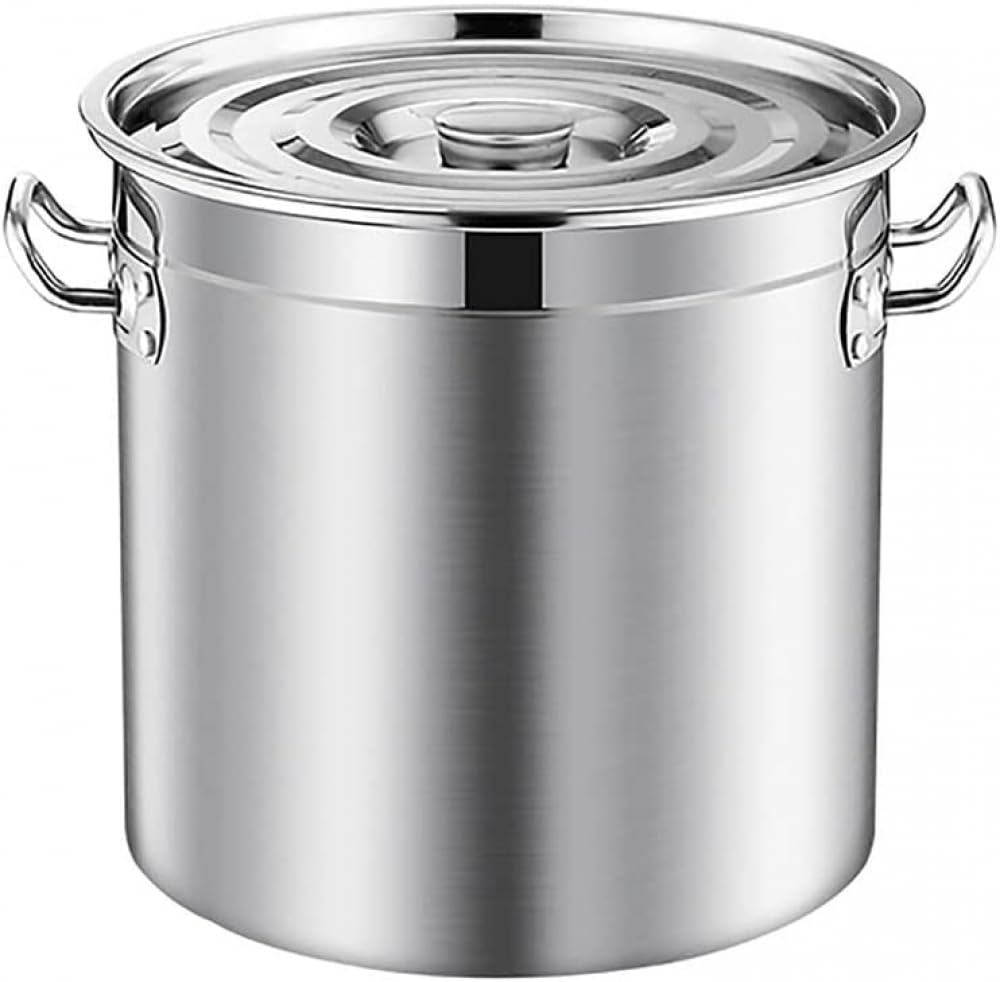 Olla grande de acero inoxidable con tapa, parte inferior compuesta, sartén profunda para hervir sopa, juego de ollas de cocina, color único, 30 x 30 cm (25 L)