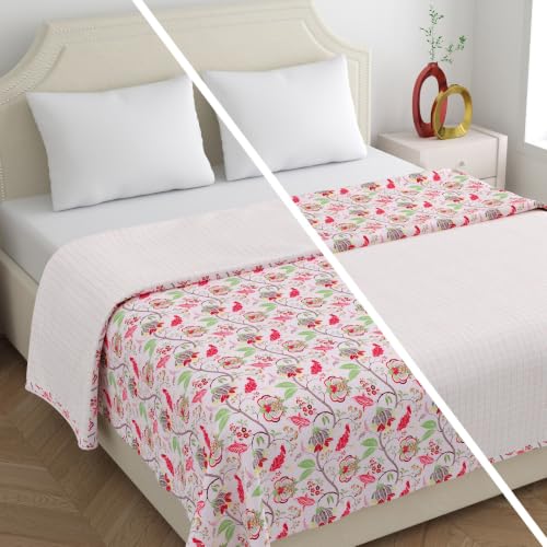 Image of Home Ecstasy 100% Cotton Mulmul Reversible Dohar for Double Bed 210 GSM (86 x 88 inches), Pink