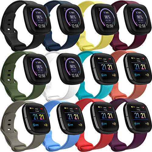 Mocodi Sense Bands Compatible with Fitbit Sense & Fitbit Versa 3, 12-Pack Soft TPU Sport Strap Replacement Wristband Accessories Women Men for Fitbit Sense & Versa 3 SmartWatch