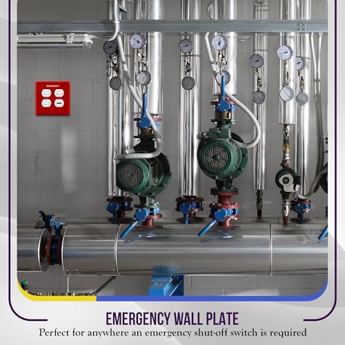 Image of ENERLITES Double Duplex Wall Plate with Emergency Label, Two Gang Electrical Outlet Cover, Mid-Size 2-Gang 4.88 inch x 4.92 inch, Unbreakable Polycarbonate Thermoplastic, UL Listed, 8822M-ER, Red