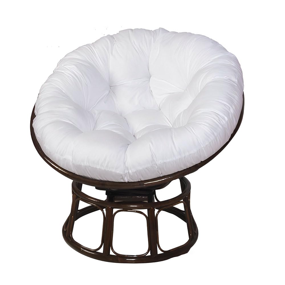 Surwin Papasan Chair Cushions, Thick Round Chair Cushions Hammocks Swing Pads, Papasan Round Chair Cushions with Fixing Straps, Indoor Egg Chair Cushion (90x90cm,White)