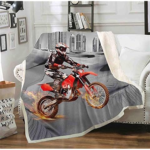 Abojoy Motocross Dirt Bike Sports Theme Fleece Kids' Throw Blanket, Double-Sided Lightweight Super Soft Cozy Luxury Fuzzy Fannel Plush Bed Blanket for Kids Boys Teen Cover