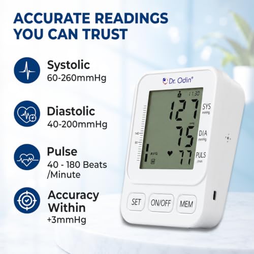 Image of Dr. Odin OBP107 Digital Blood Pressure Machine | Automatic Upper Arm, Large LCD Display, 2 Users x 99 Memory, Pulse Rate Monitor, 22-36 cm Cuff