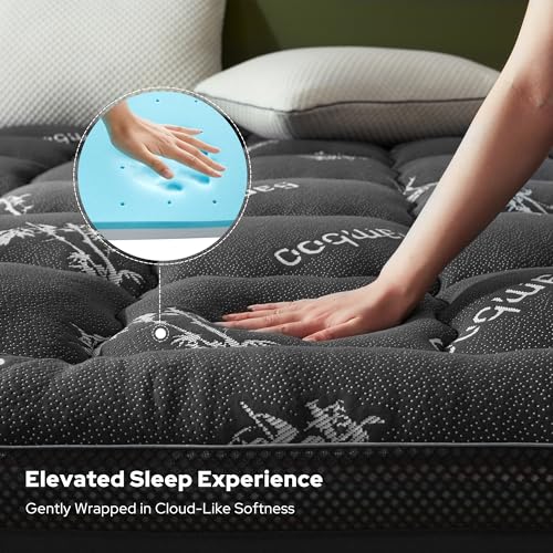 Image of BEDLORE 4 Inch Memory Foam Mattress Topper Full,2-in-1 Dual Layer Design (2 inch Gel Memory Foam + 2 inch Plush Pillow Top Cover) Mattress Topper Medium-Firm,Pressure Relief & Back Pain Support(Dark Gray)