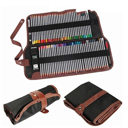 Image of deziine 1 PCS 36 Slots Roll Up Canvas Pen Pounch Pen Oil Paint Brush Bag Case Holder for Artists Beginners, Pencil Holders, Blue