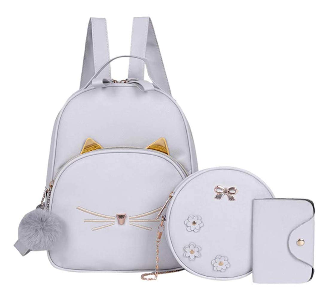 flokiFashion Girls 3-PCS Fashion Cute Mini Leather Backpack sling & pouch set for Women/Girls, grey, S, Rucksack