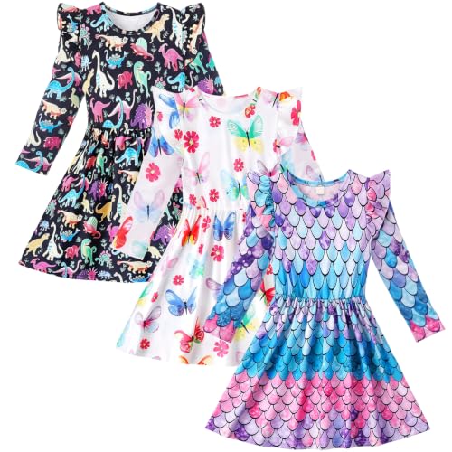 Image of Toddler Little Girls Casual Dresses Short Sleeve Crew Neck Graphic Cartoon Dress for 2-8 Years