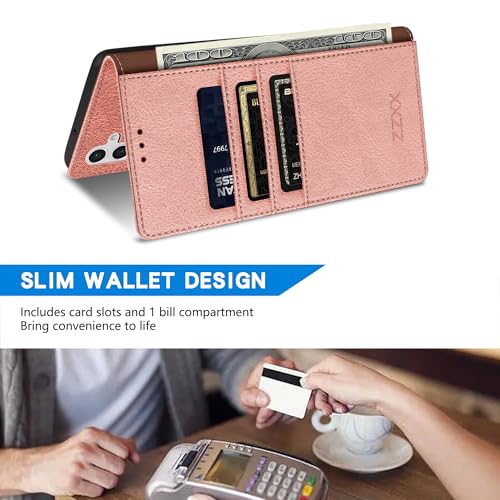 Image of ZZXX for Samsung Galaxy S25 Wallet Case with [RFID Blocking] Card Slot Kickstand Magnetic Closure Leather Flip Fold Protective Phone Case for Samsung Galaxy S25 5G Case Wallet(Rose Gold-6.2 inch)